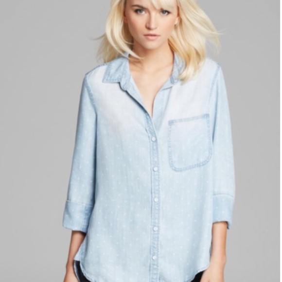Anthropologie Tops - Bella Dhal Chambray Polka Dot Button Up Shirt